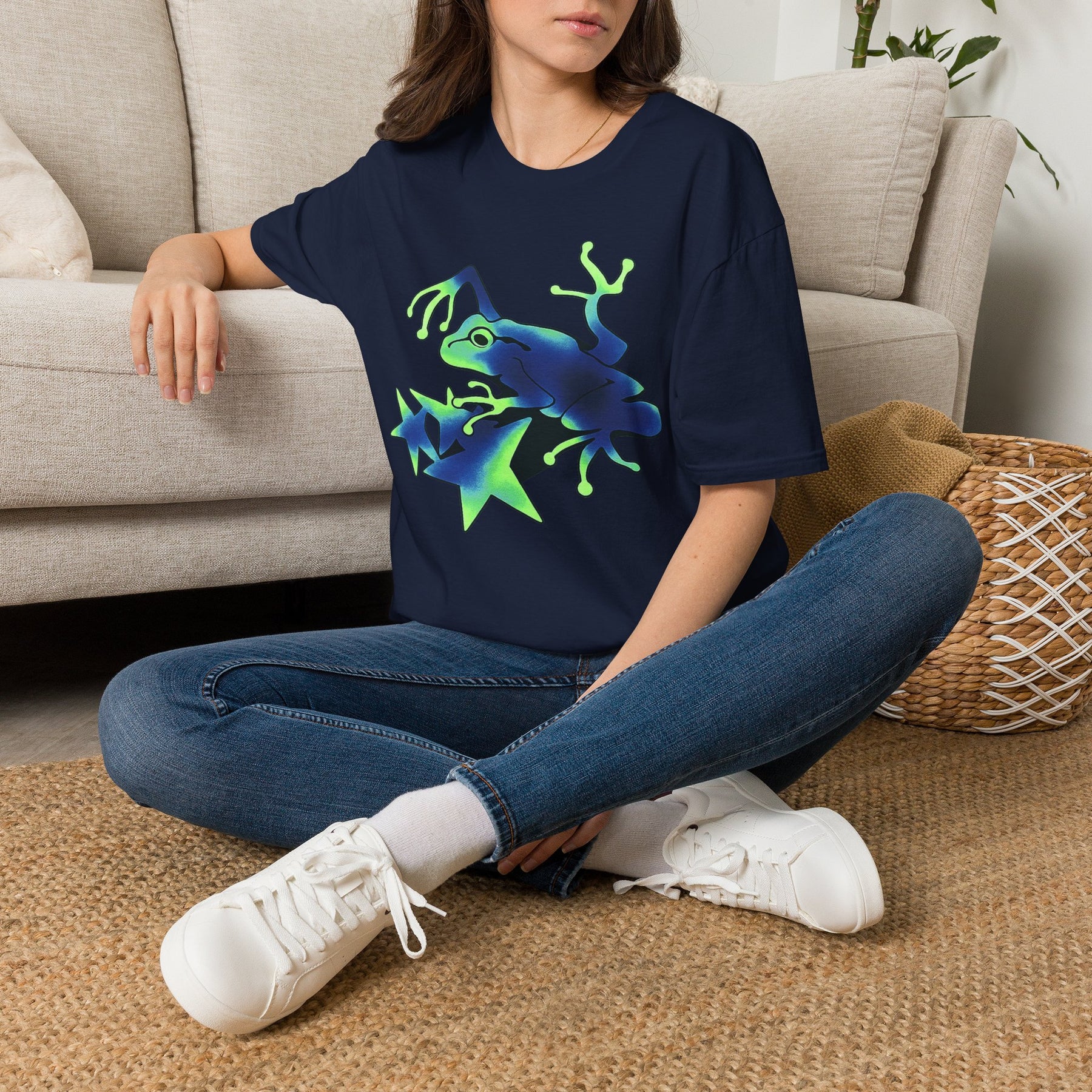 Neon Blue Tree Frog T-Shirt | Glow Jungle Amphibian Design
