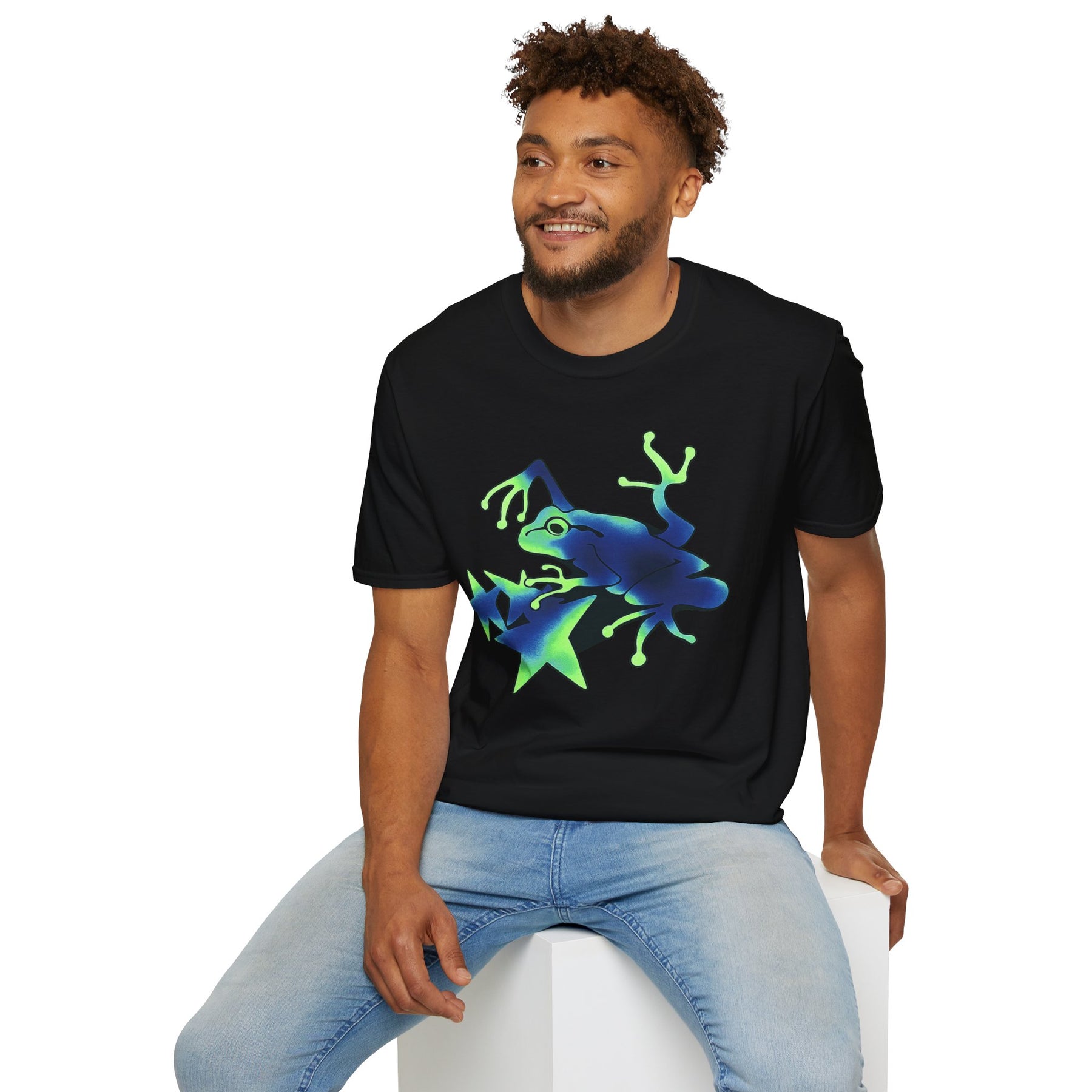 Neon Blue Tree Frog T-Shirt | Glow Jungle Amphibian Design