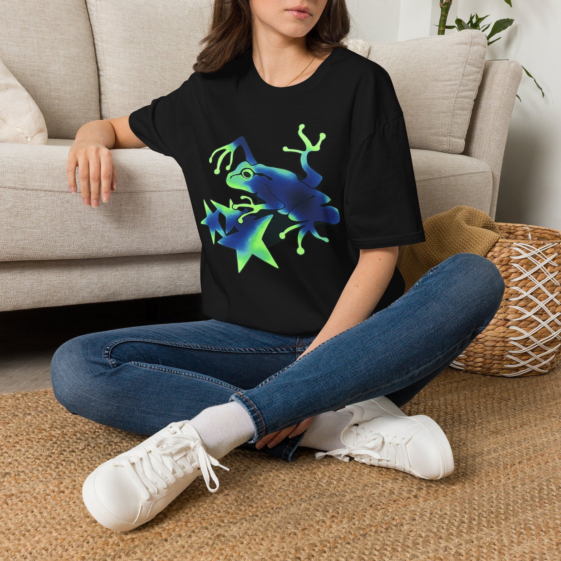 Neon Blue Tree Frog T-Shirt | Glow Jungle Amphibian Design