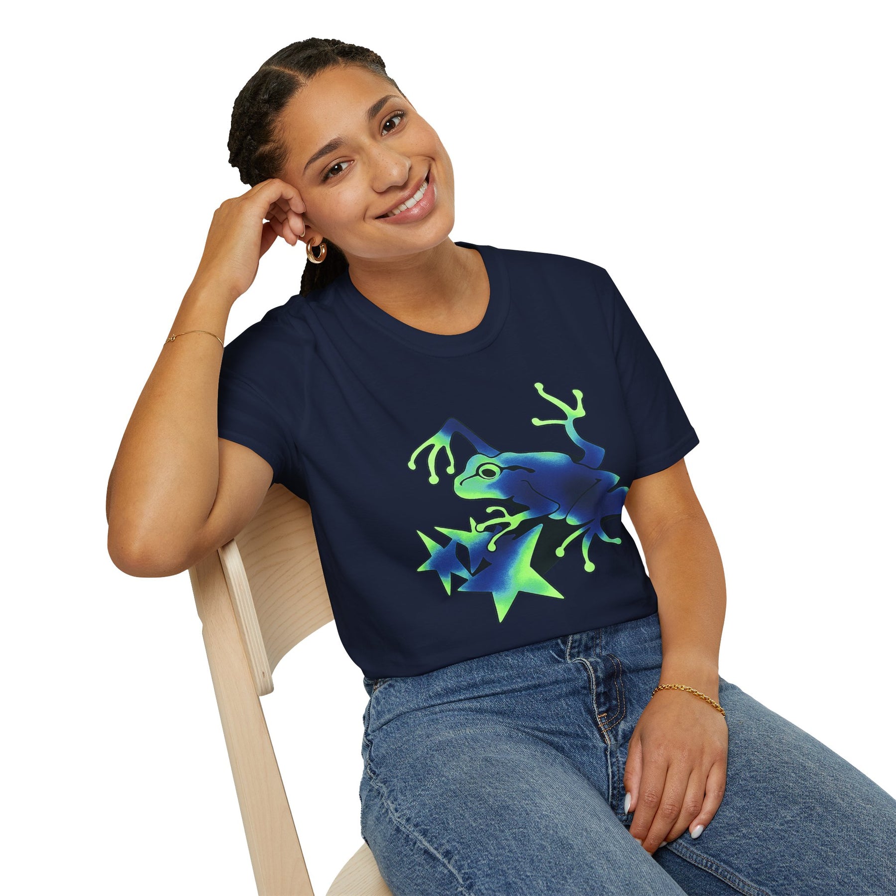 Neon Blue Tree Frog T-Shirt | Glow Jungle Amphibian Design