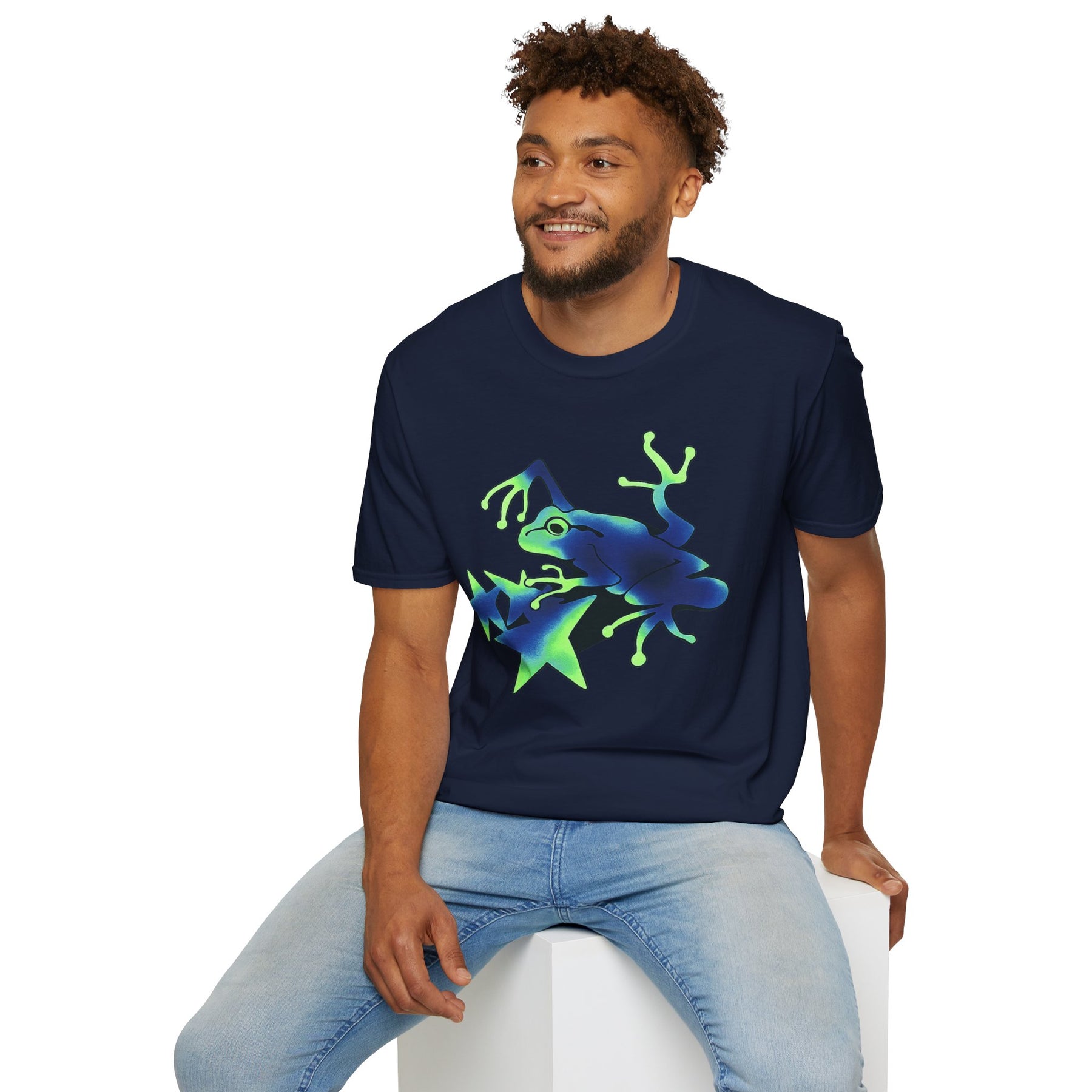 Neon Blue Tree Frog T-Shirt | Glow Jungle Amphibian Design